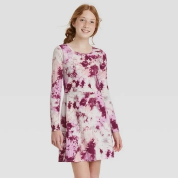 Art Class Tie Dye Girls Long Sleeve Dress. - Picture 1 of 4